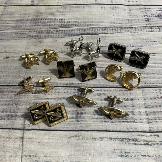 Mixed Lot of 8 Animal Motif Cufflink Sets (Bird, Longhorn, Fish, More)