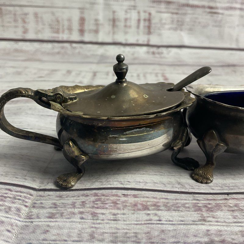 Strachan EPNS & Cobalt Glass Footed Muffineer Set (Salt, Pepper, Mustard)