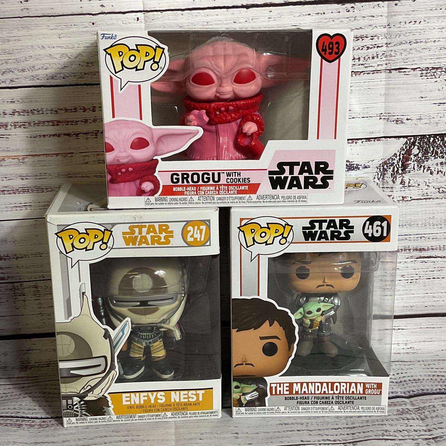FUNKO POP Star Wars Grogu #493, Enfys Nest #248, Mandalorian with Grogu #461