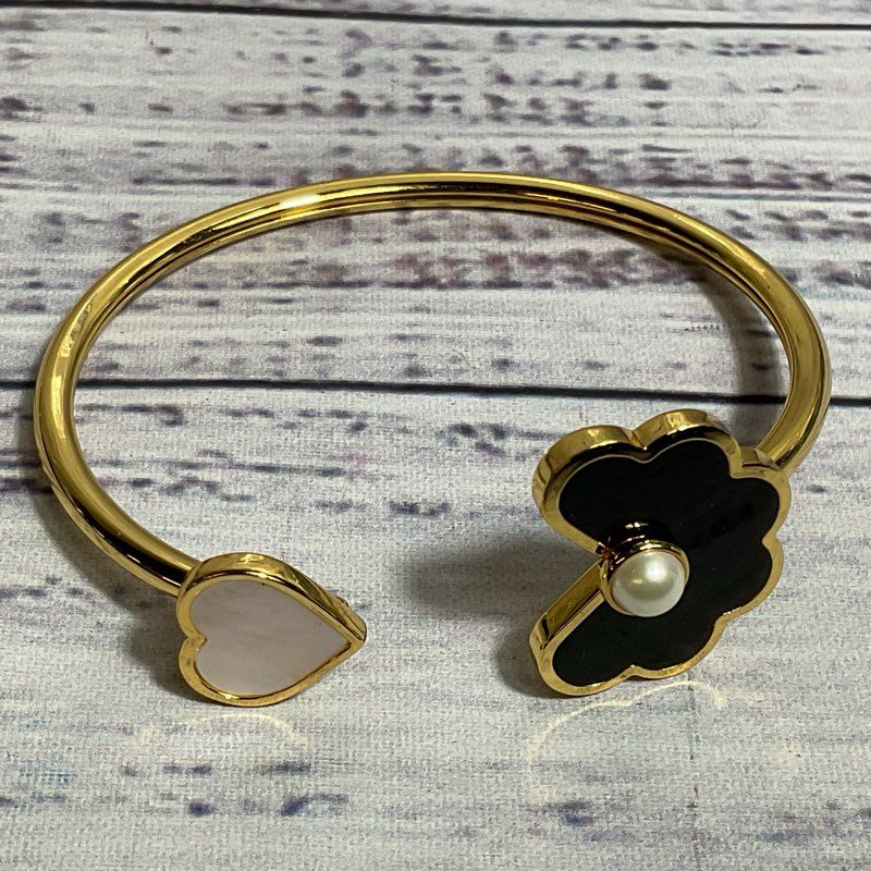 KATE SPADE Gold Tone Onyx, Mother of Pearl and Faux Pearl Cuff Bracelet
