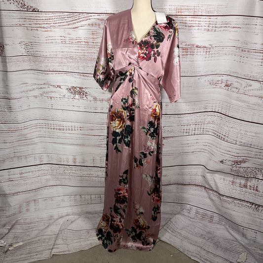 Hope & Ivy Pink Floral Print Kemono Sleeve Satin Maxi Dress - Size 12 New