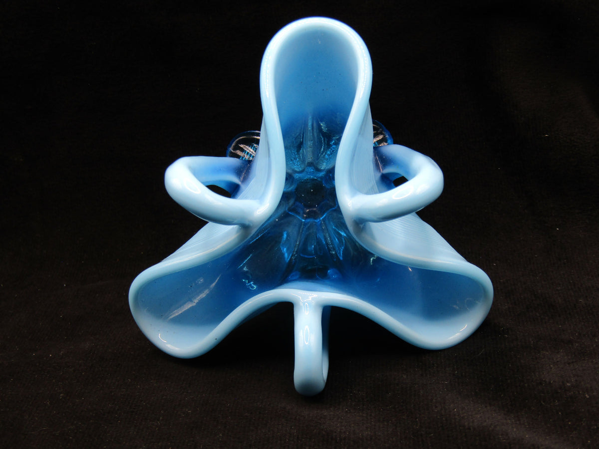 George Davidson & Co. Lady Caroline Blue Pearline Glass Tri-Handle Posy Vase
