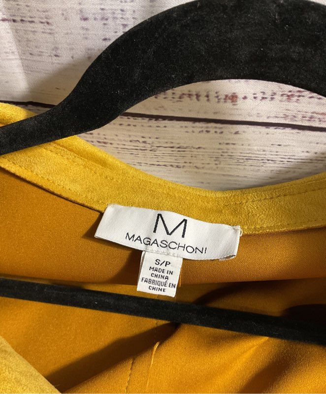 Magaschoni Women's Faux Leather Mustard Colored Button Coat Size S