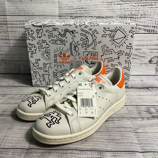 NOB Adidas X Keith Haring Stan Smith White/Orange Leather Sneaker Men 5 Women 6