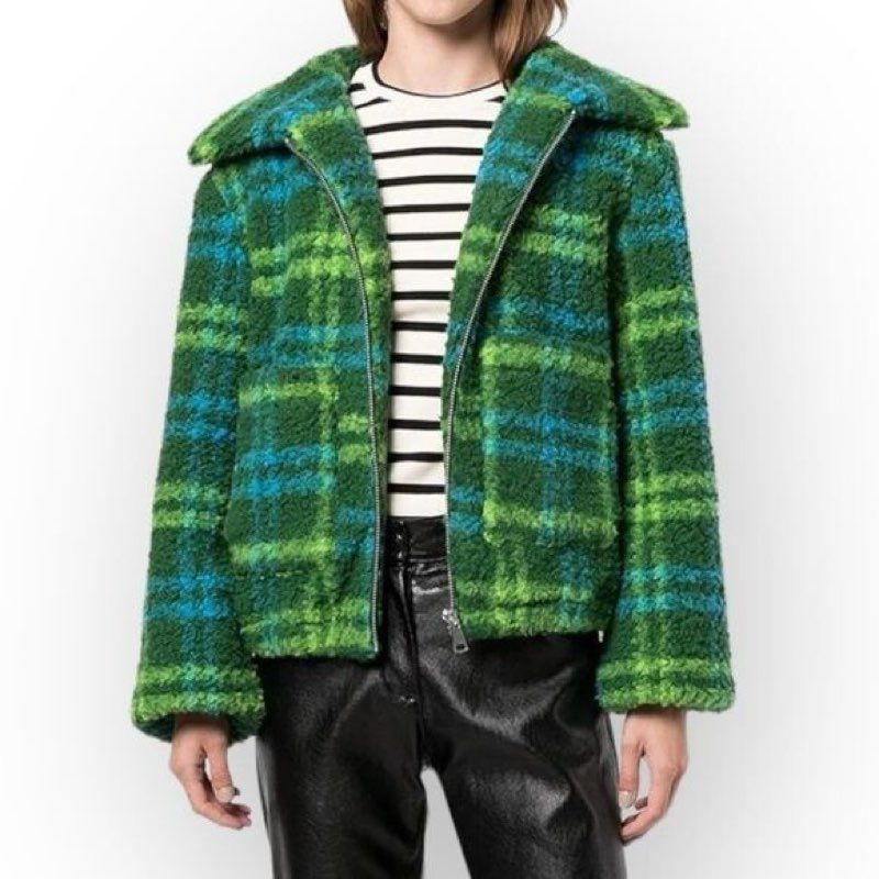 Apparis Women's Zip Up Green Blue Faux Fur Fluffy Jacket Size XS