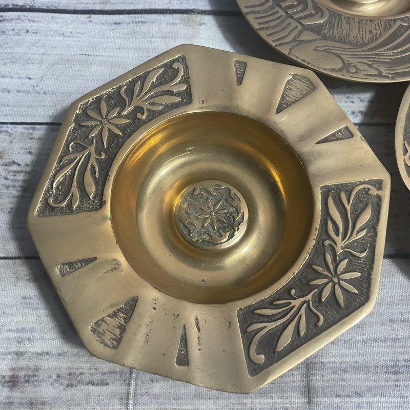 Set Of 3 Vintage Korean Brass Ashtrays