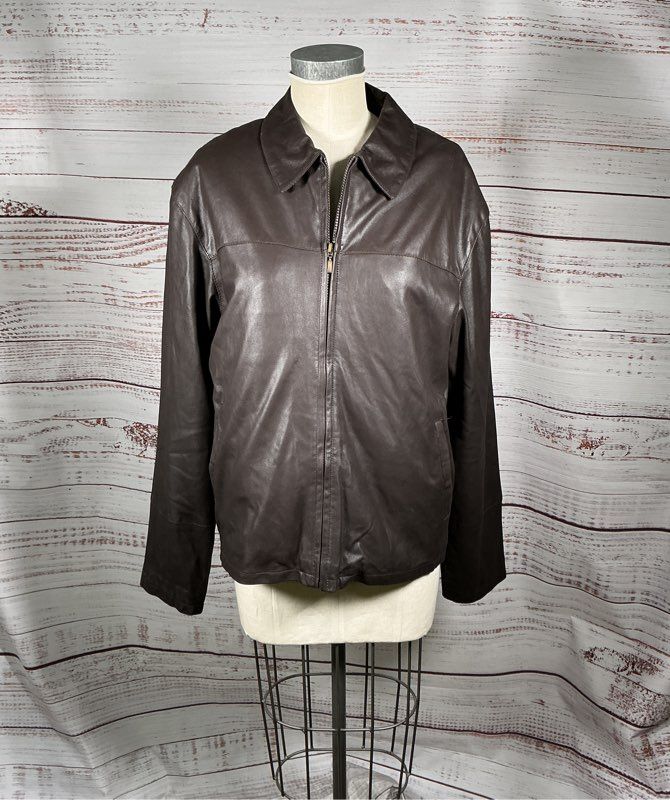 Men's Bod & Christensen Breeze Brown Leather Jacket Size 42