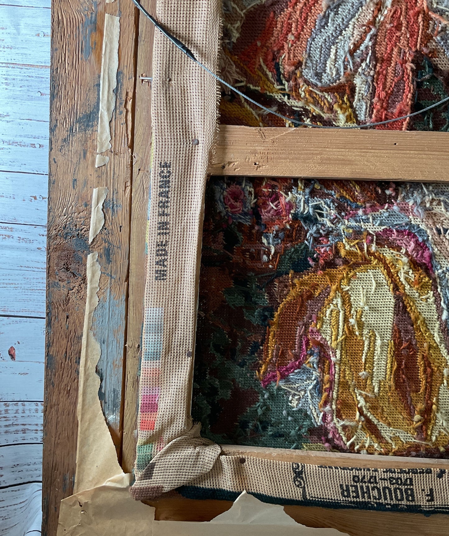 Antique MARGOT Made in France Tapestry Needlework Framed