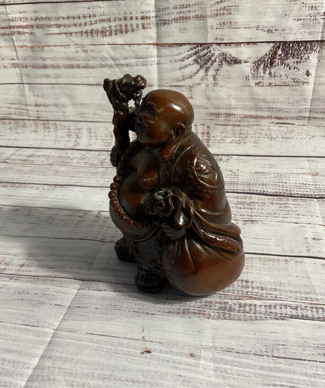 Vintage Laughing Buddha Brown Resin Statue/figure 6"