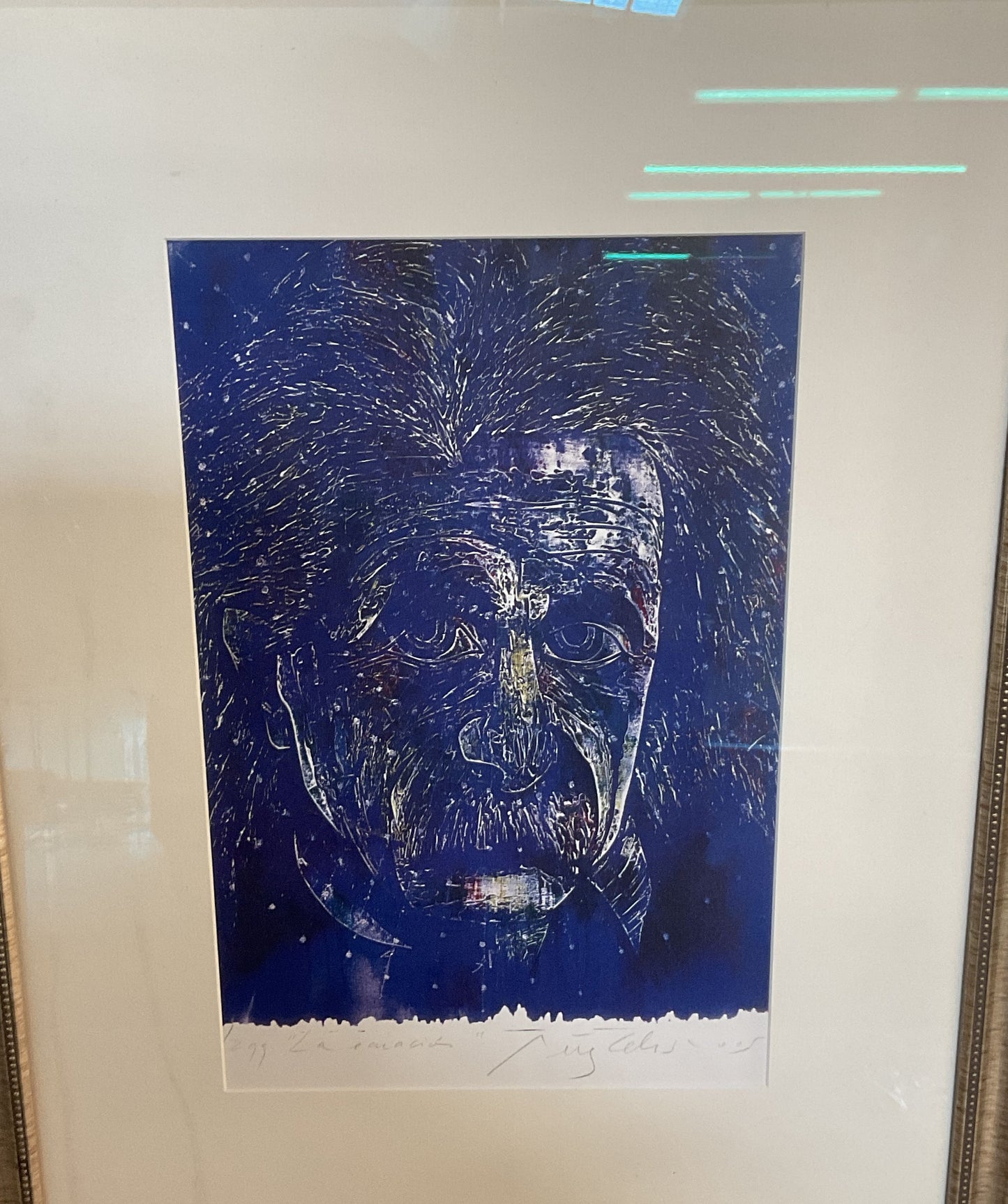 Einstein Framed Etching Print Signed by Pérez Celis