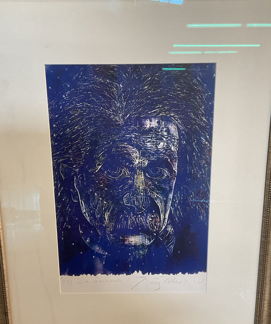 Einstein Framed Etching Print Signed by Pérez Celis
