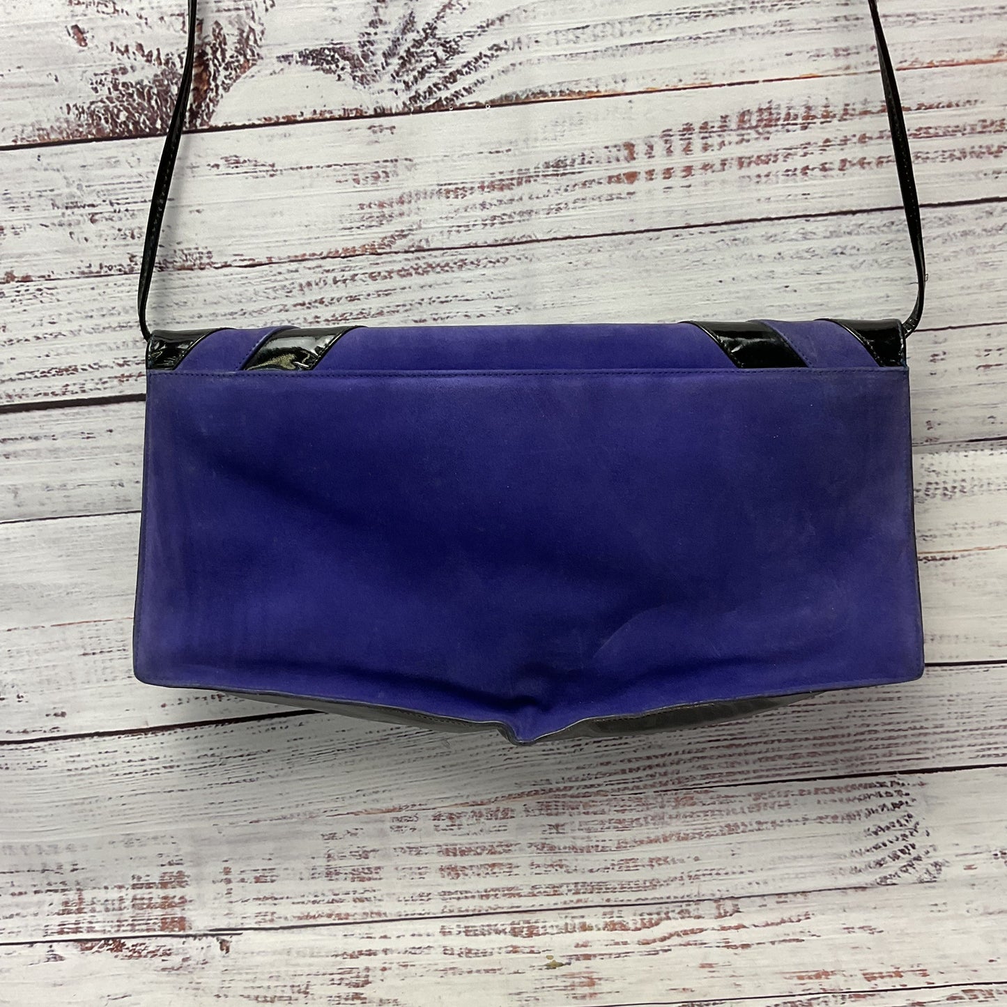 Vintage Charles Jourdan Purple Suede Black Design Purse 11.5x2.5x7