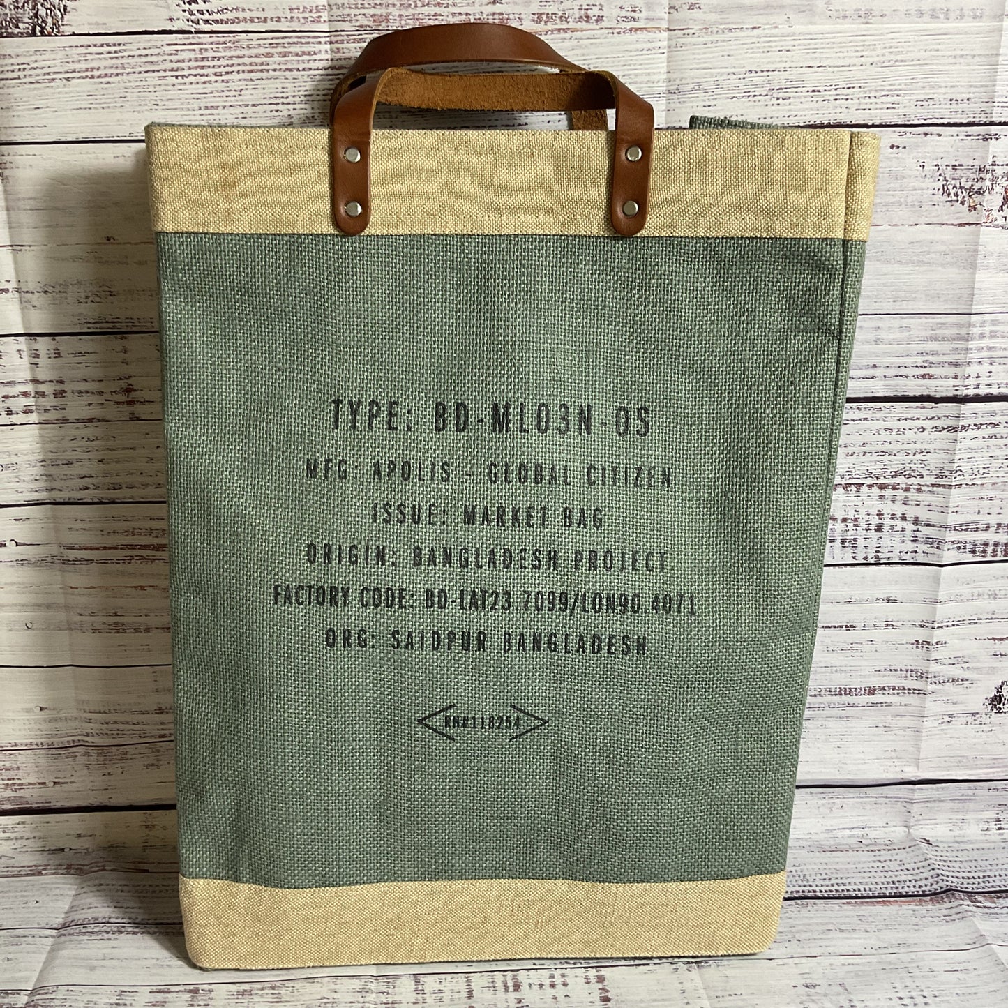 APOLIS GLOBAL CITIZEN Green/Tan Market Tote Canvas Bag