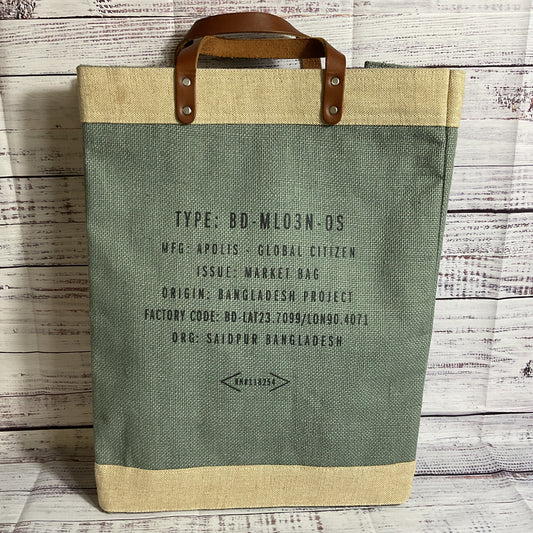 APOLIS GLOBAL CITIZEN Green/Tan Market Tote Canvas Bag