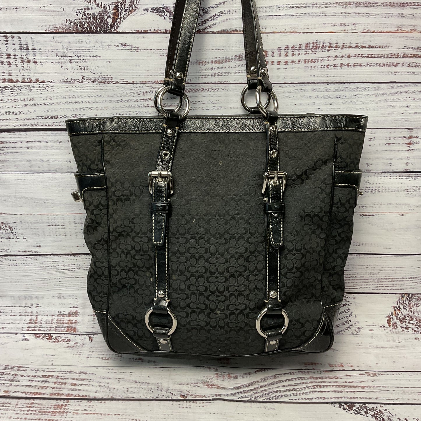 Coach Black Jacquard Fabric Patent Leather F1182-18806E Gallery Tote Purse