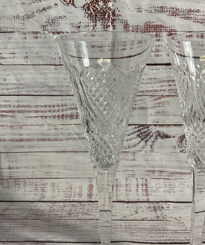 2 Waterford Flutes Crystal Wedding Heirloom Heart Toasting Champagne Glasses 10"