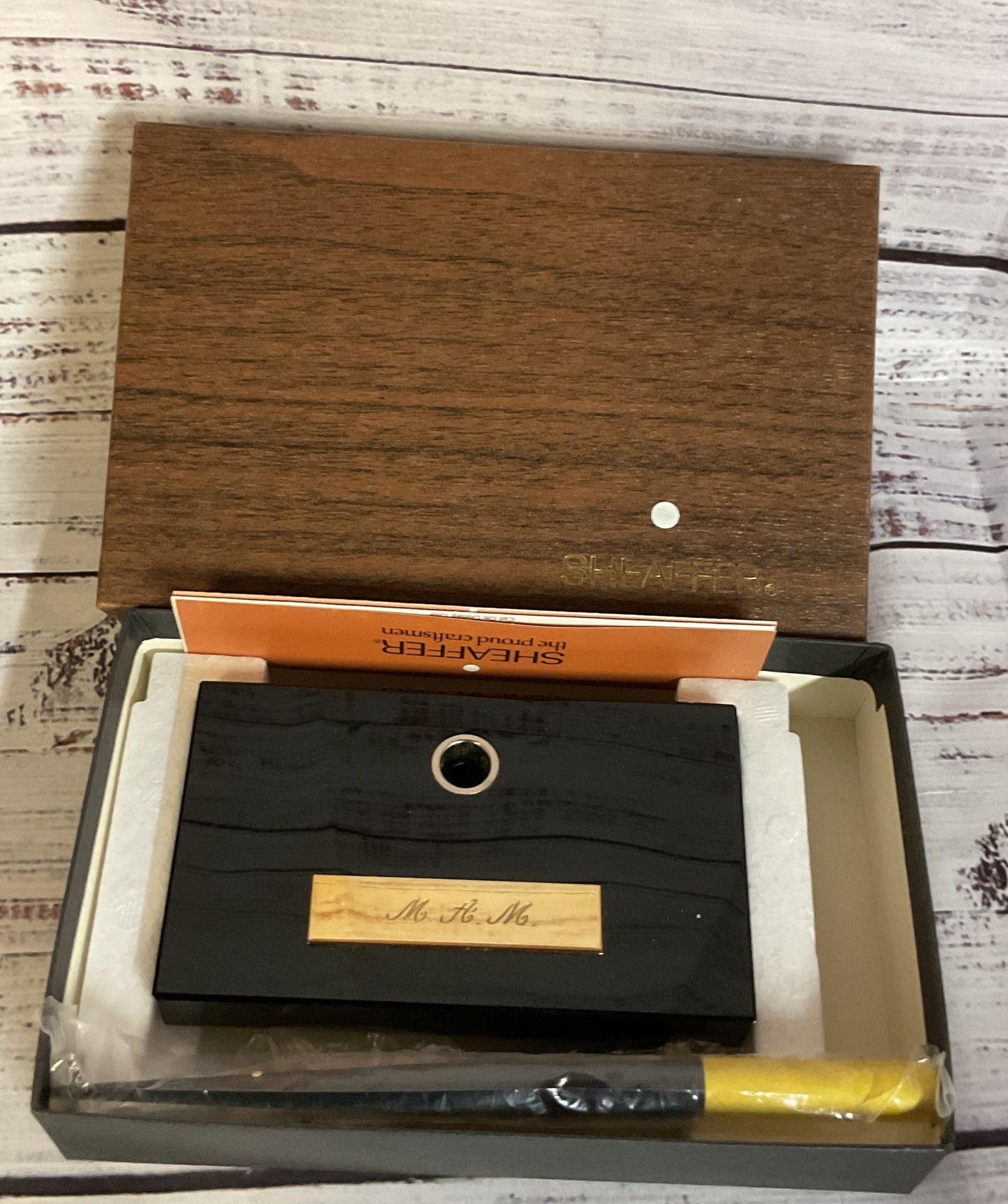 Vintage Sheaffer Marble Base Pen Holder Initial M.A.M