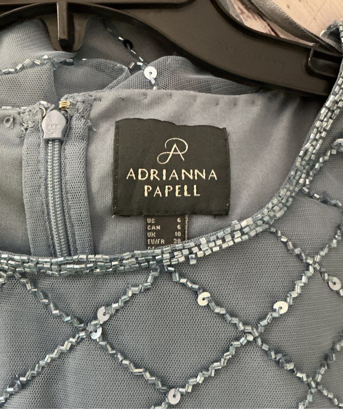 NWT Adrianna Papell Beaded Blouson Gown in Vintage Blue Size 6 Retail $199
