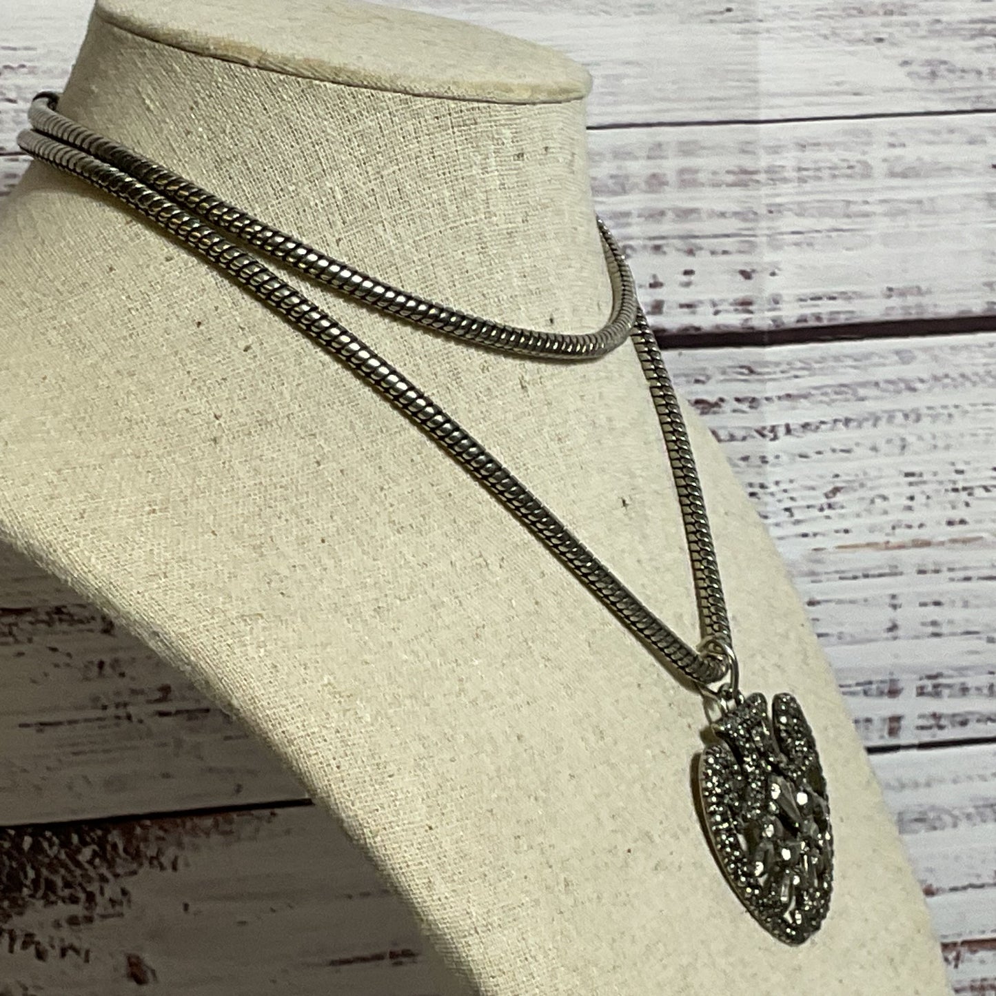 VTG. JAY STRONGWATER Silver Tone Chunky Pendant with Thick Snake Chain Necklace