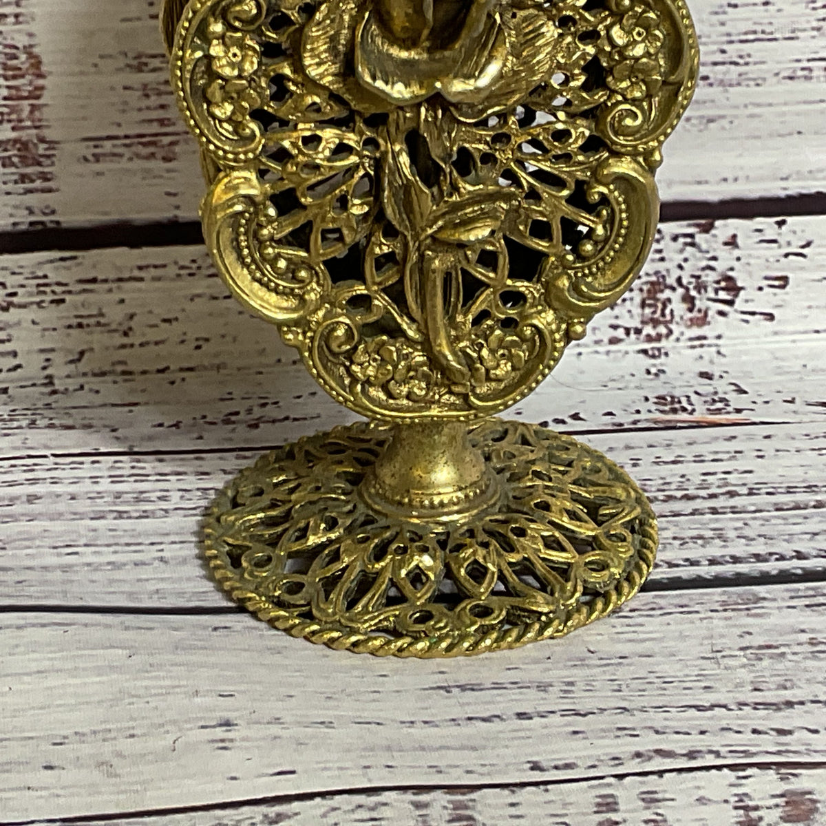 VTG./ANTIQUE Ormolu Ornate Filigree Rose Perfume Bottle- 9.5"