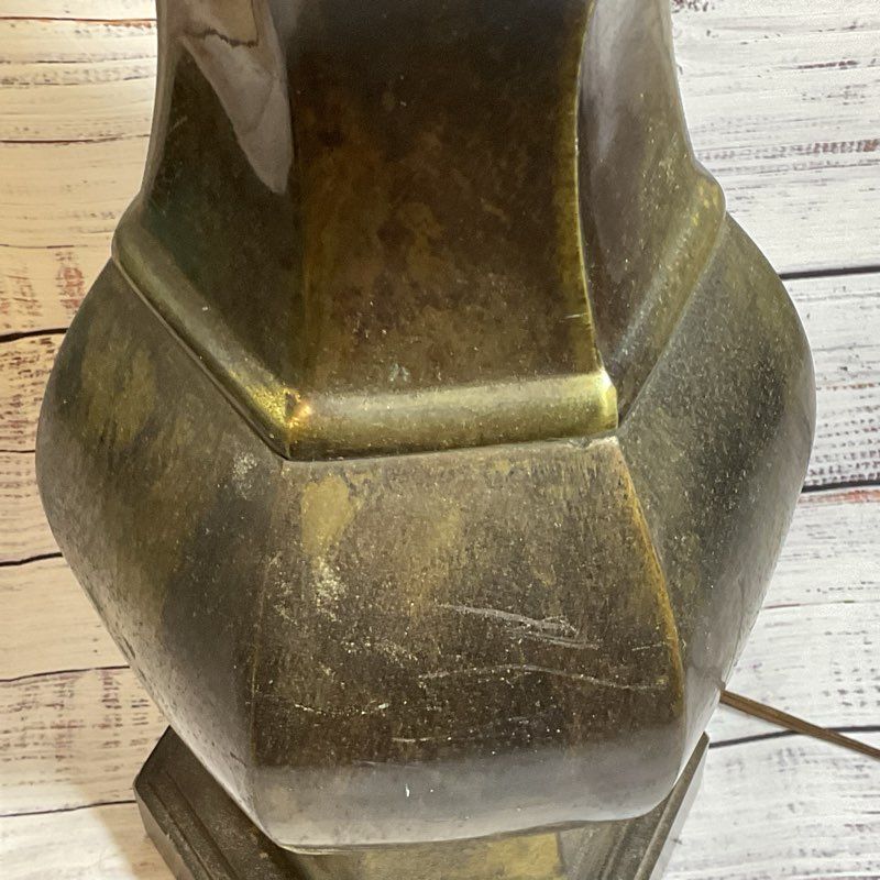 VTG. MCM FREDERICK COOPER Distressed Brass and Wood Base Lamp 23"- WORKS!!!!