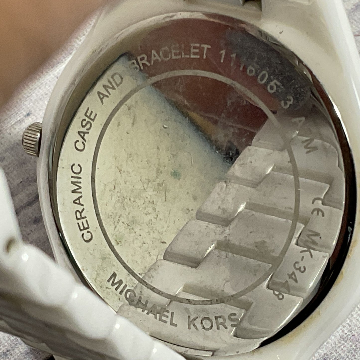 MICHAEL KORS MK-3448 Slim Runway Pavé Silver-Tone Ceramic Watch- 7.5"