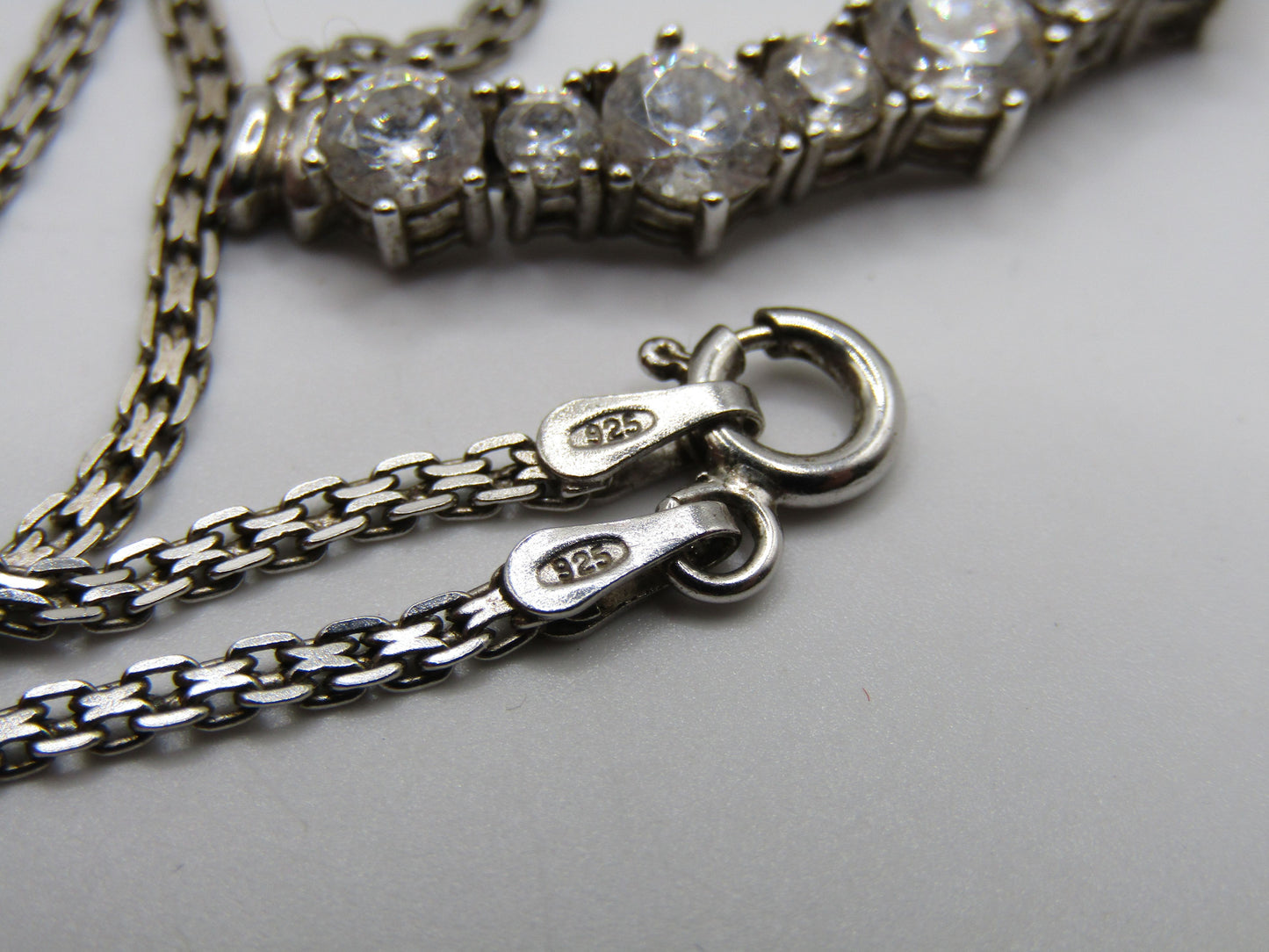 Sterling Silver Cubic Zirconia Crescent Bar Pendant Necklace