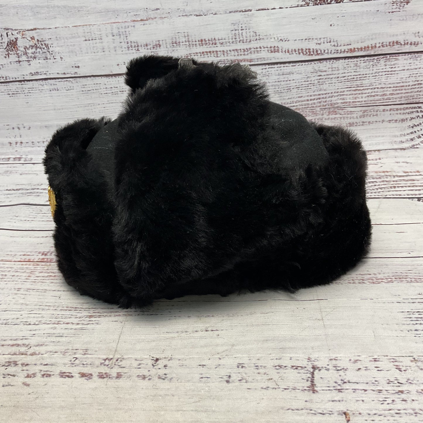 USSR Soviet Navy Black Faux Fur Ushanka Hat