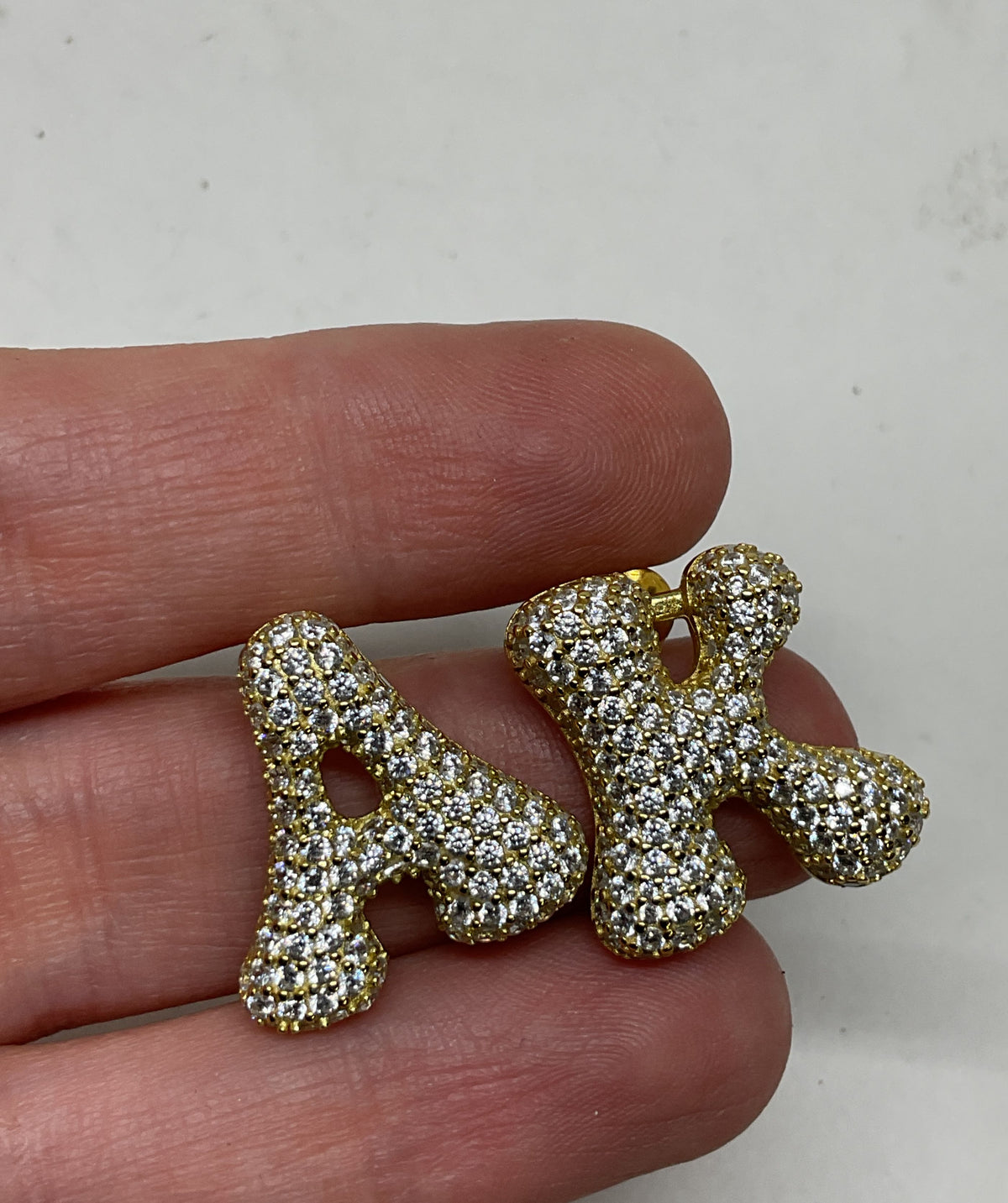 EP Gold Tone Sterling Silver Iced Jumbo Letter Earrings