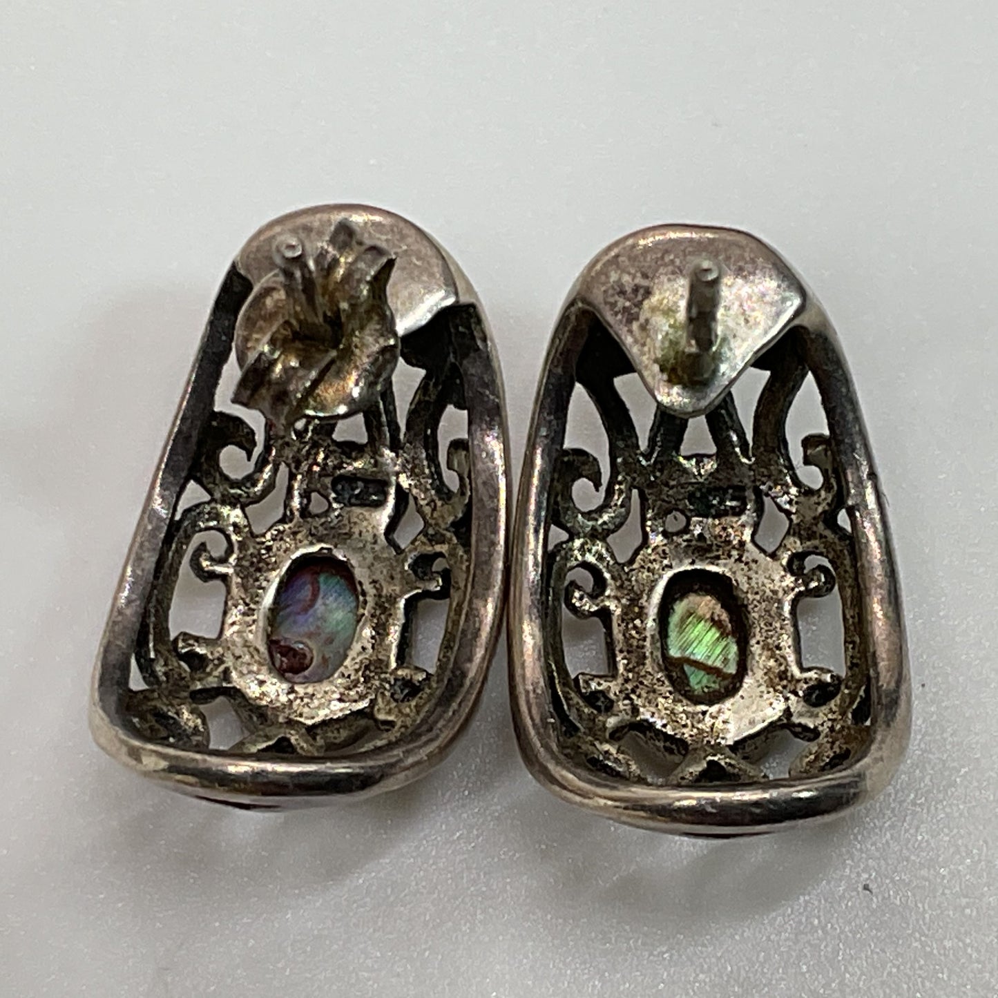 Sterling Silver & Abalone Pierced .75" Earrings- 3.23g (MISSING BACKING)