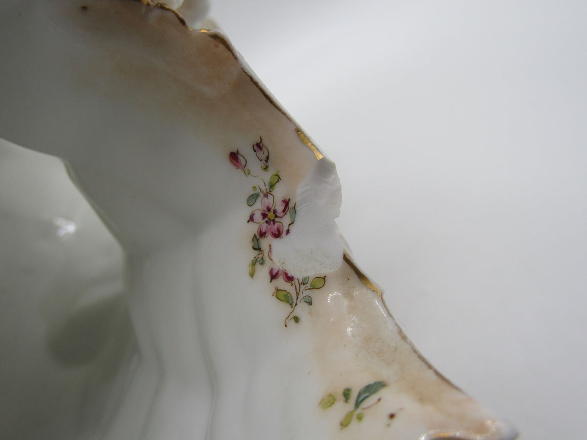 Antique Volkstedt Porcelain Conch Bird Motif Basket Made in Thuringia, Germany