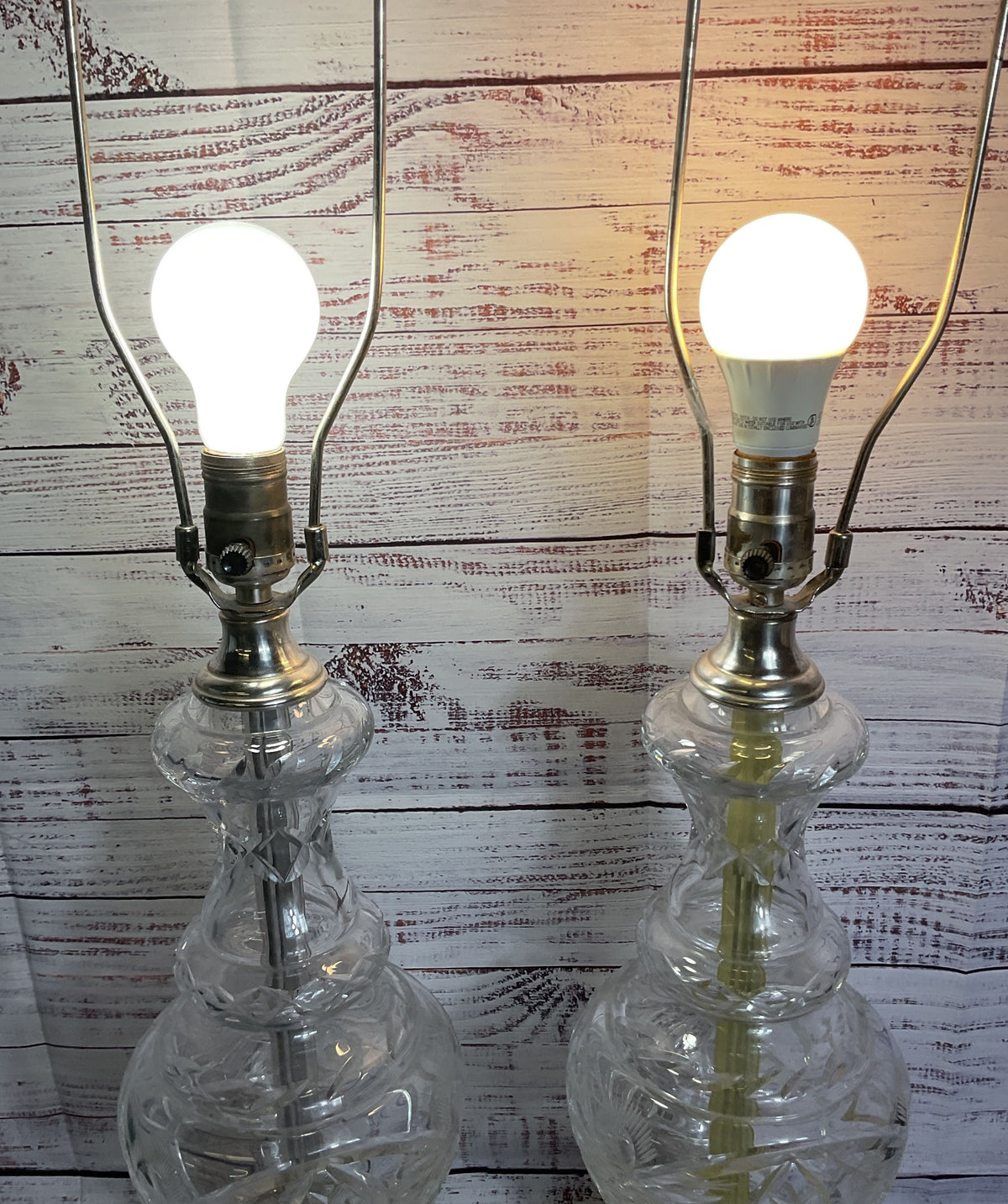 Pair of VTG. Mid Century Cut Crystal Table Lamps- 32" (NO SHADES)