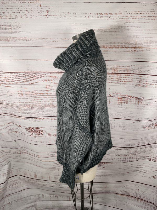Sarah Pacini Oversized Knit Avant Garde Wool Blend High Neck Long Tunic Sweater