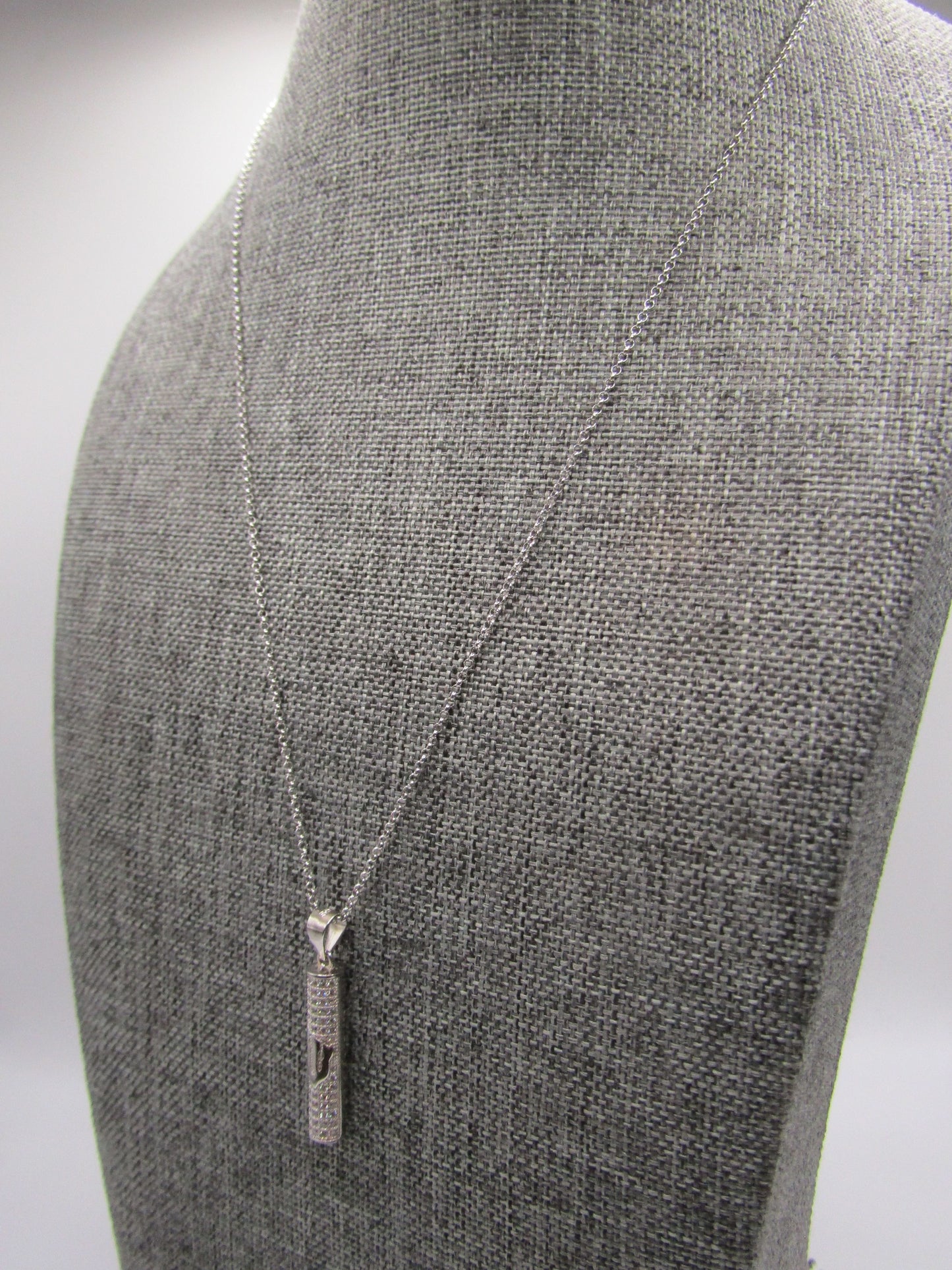 Sterling Silver Cubic Zirconia Accent Shin Mezuzah Pendant Necklace