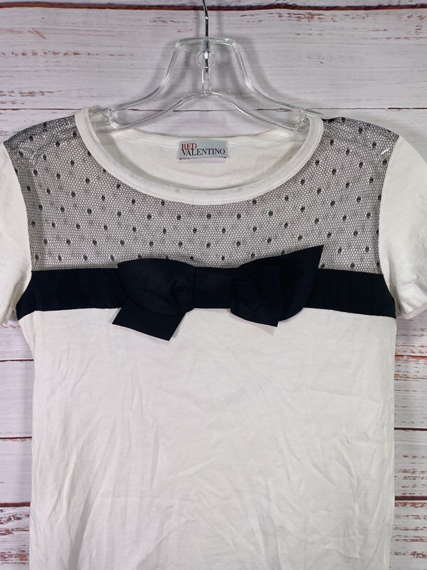 Red Valentino Women's Black Bowtie Lace Top White Shirt Size XS