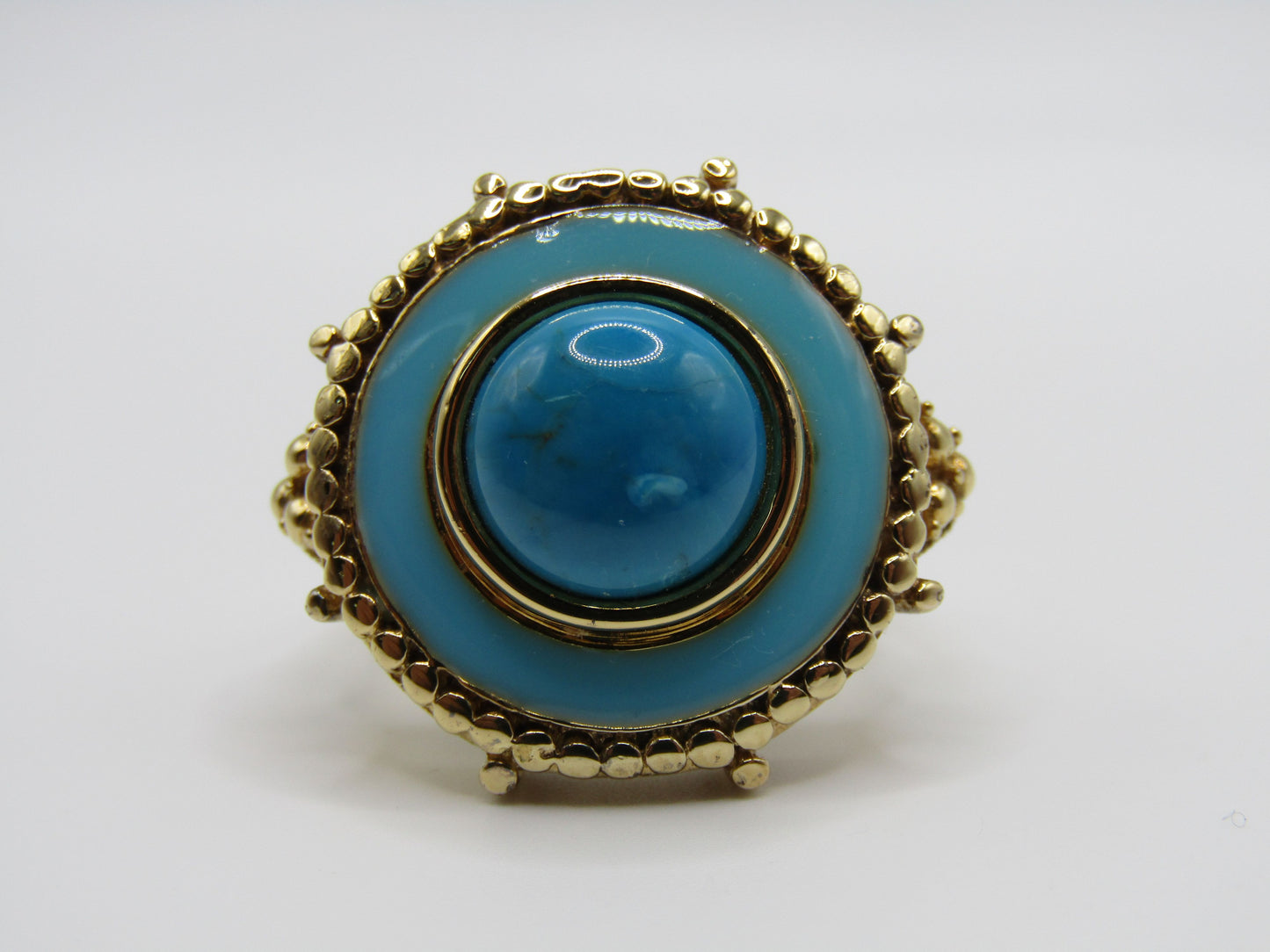 Vermeil Sterling Silver Turquoise Enamel Cocktail Ring Size 8.5
