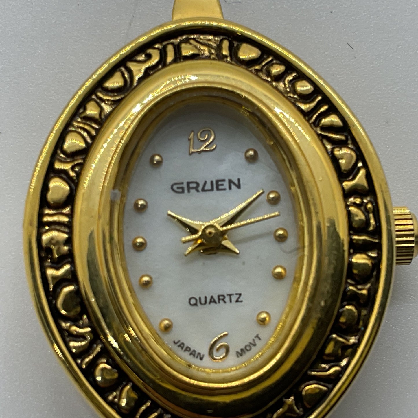 GRUEN 8780 Women's Gold Tone Mother of Pearl Face Marcasite Watch- NO BAND
