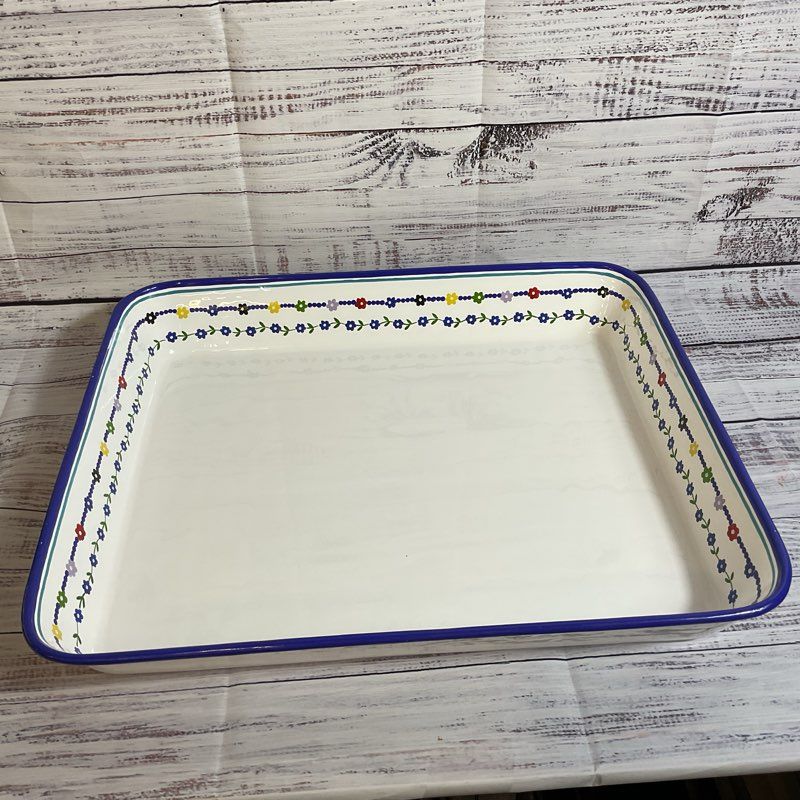 THE LAST LINE Large Rectangle Serving Tray Multi Floral Enamel- 15.25" X 18"