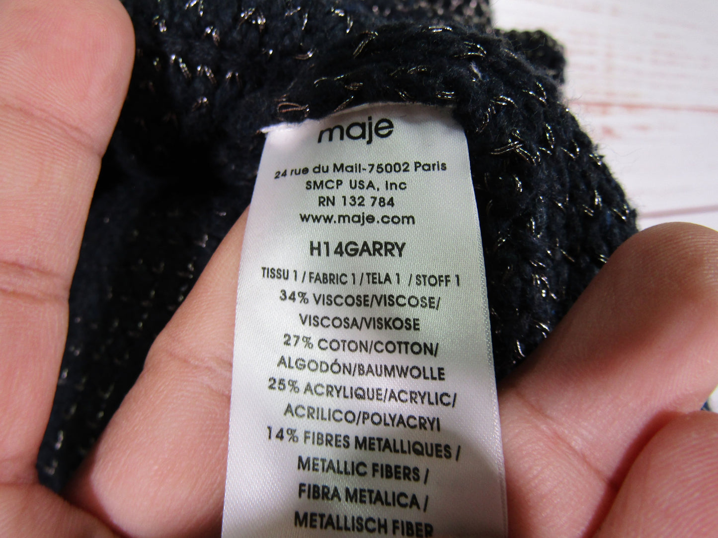 Maje Women's Black Metallic Silver Knit Cotton Blend Cardigan Sweater Size 1