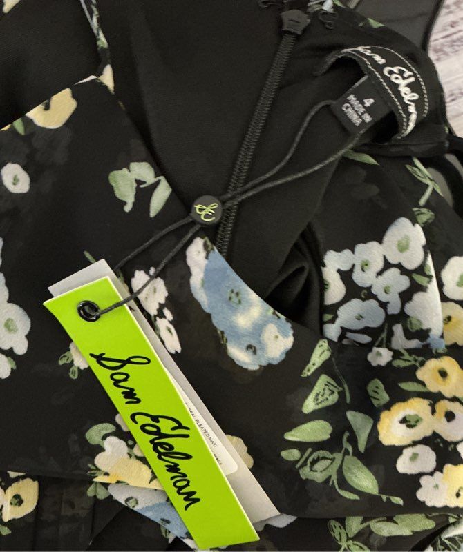 NWT Women's Sam Edelman Black Floral Pleated Maxi Dress Size 4 Retail $98