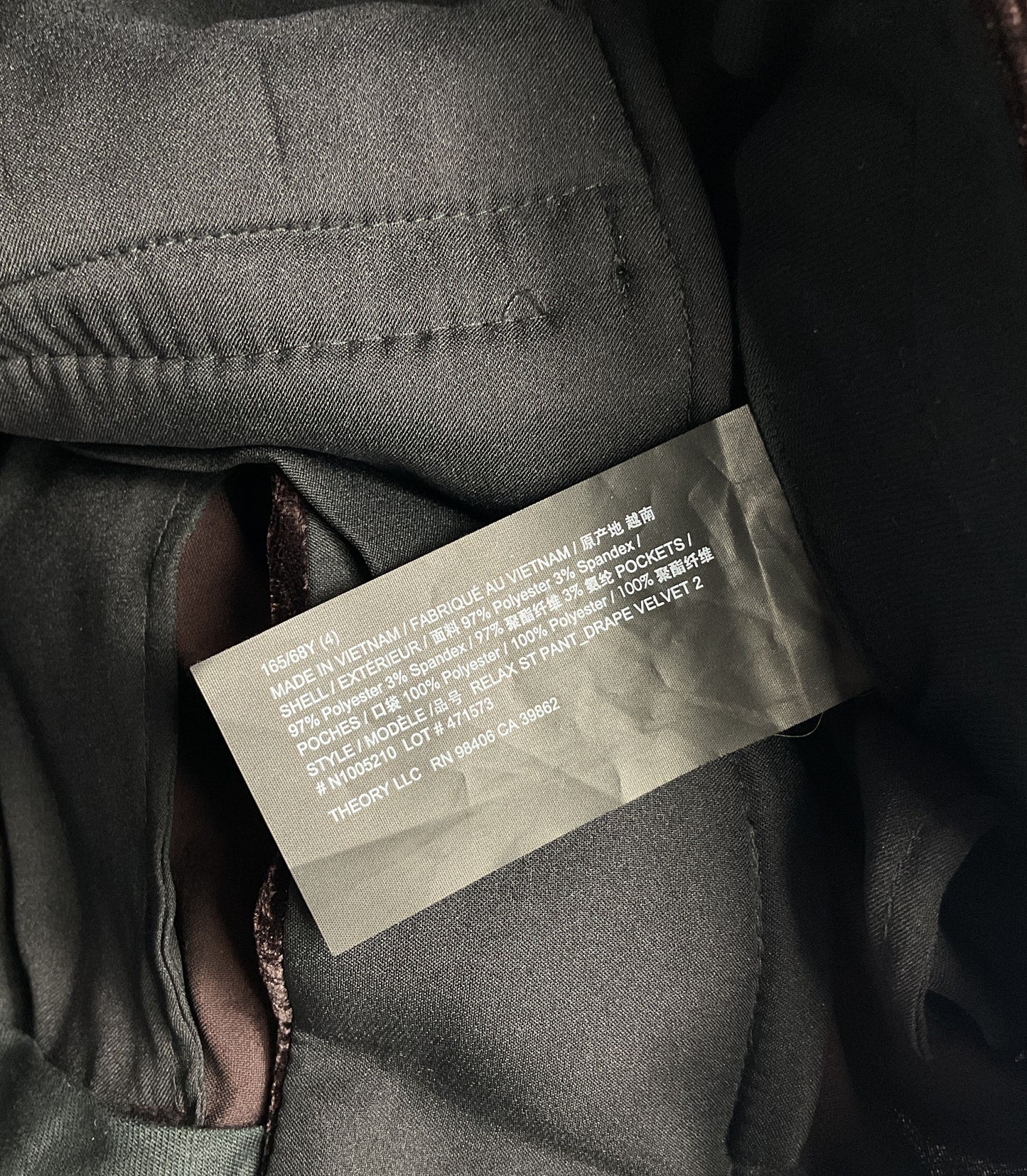 Theory Velvet Straight Leg Pants Dark Brown 4