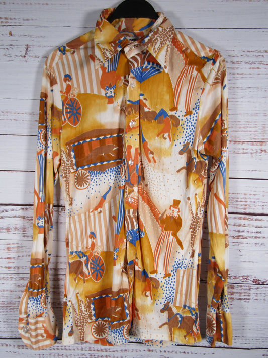 Moss Shirtmakers Women's Multi-Color Circus Print Shirt Size M