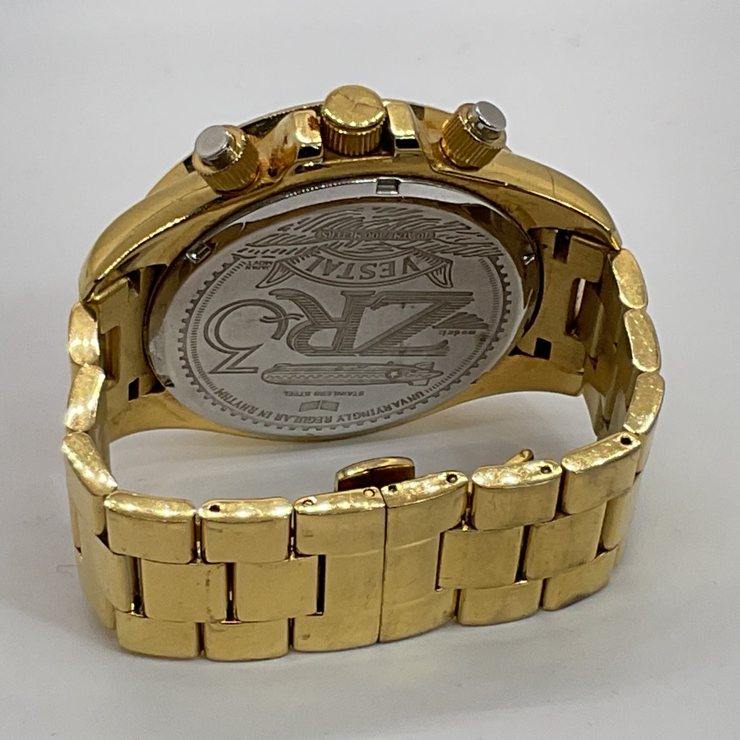 VESTAL ZR3 Men's Gold Tone Purple Dial Quartz Chronograph Date Watch- 7"