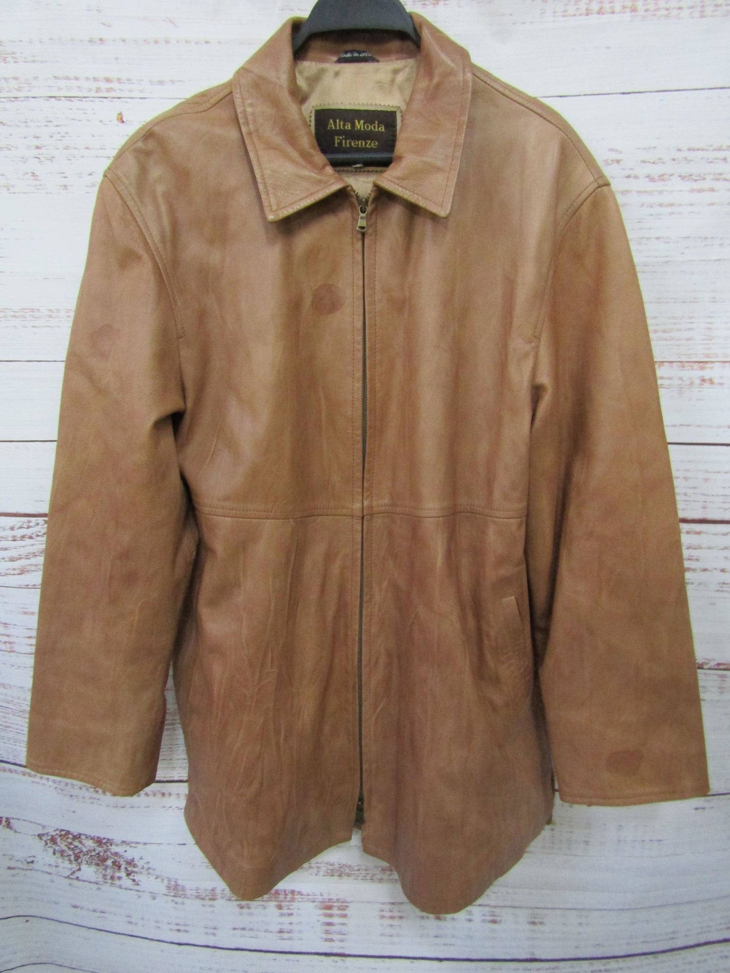 Vintage Alta Moda Men's Distressed Brown Leather Blazer Jacket Made in Italy