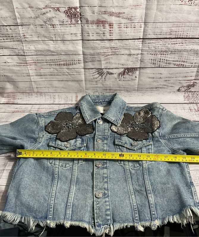 7 For All Mankind Women's Blue Cropped Denim Trucker Jacket Size XS