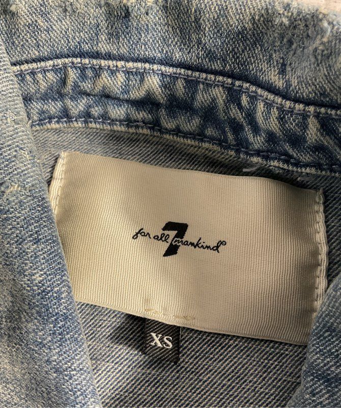 7 For All Mankind Women's Blue Cropped Denim Trucker Jacket Size XS