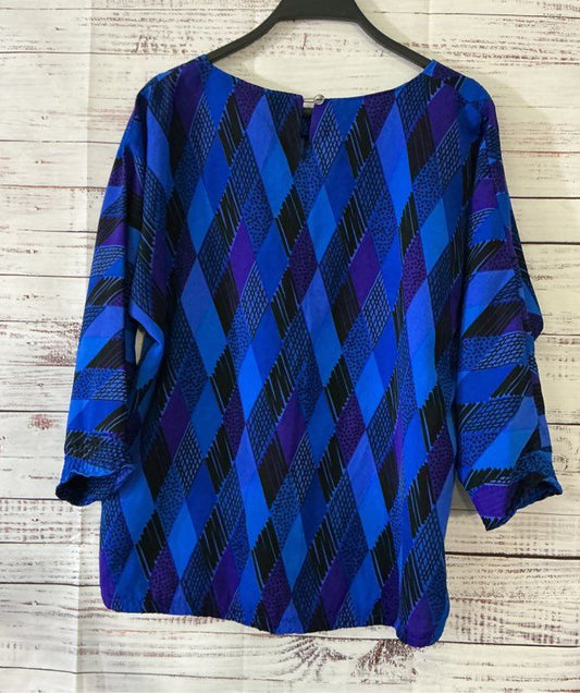 Women's Bob Mackie Wearable Art Black and Royal Blue Blouse Size XL