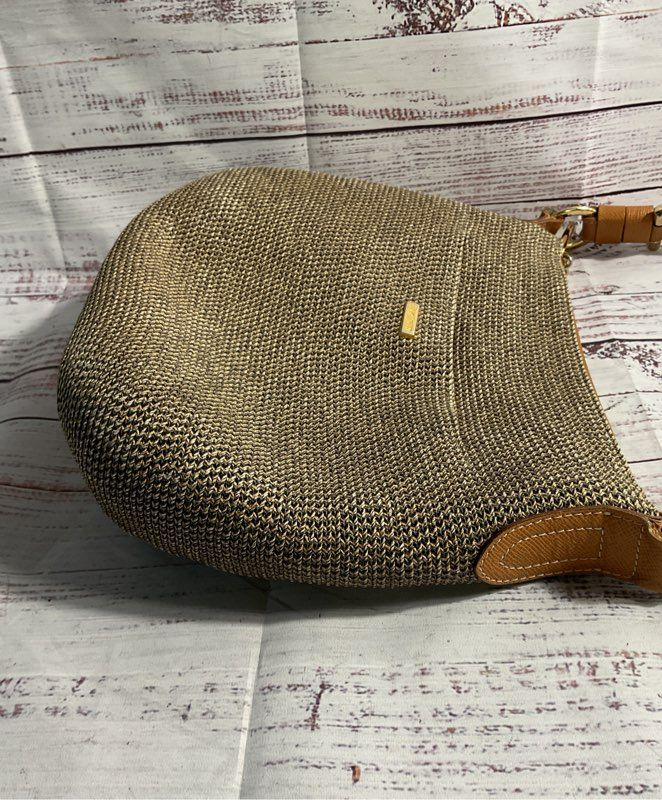 Eric Javits Women's Straw Woven Squishee Leather Strap Crossbody Bag