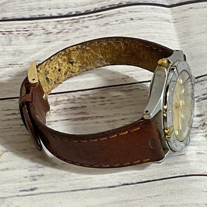 TIMEX Quartz Silver Tone with Brown Leather Band Ladies Watch