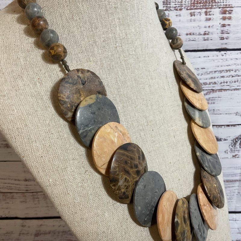 Sterling Silver Clasp Disc & Round Beaded Necklace- 25"